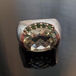 Pale green gem in sterling silver